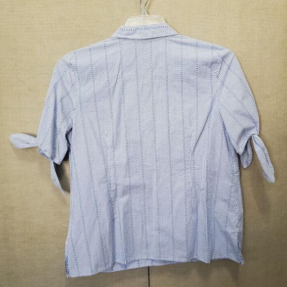 Talbots Petite Cotton Blue Striped Tie-Sleeve Side-Zip Blouse Size LP - Picture 5 of 7